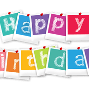 Der SChriftzug "Happy Birthday!" abgebildet in Form von Buchstaben auf einzelnen, bunten Polaroid-Bildern.