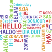 Das Wort Hallo in verschiedenen Sprachen und Farben