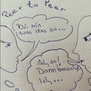 Notiz 1 Notiz aus einer Fortbildung, zwei Gesicht sehen sich an und sprechen über Peer to Peer